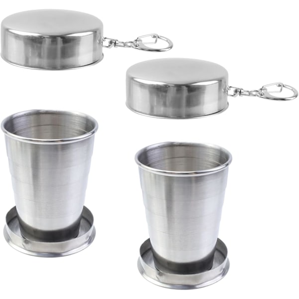 Teleskopisk Bärbar Utomhusvikbar Mugg i Rostfritt Stål med Metallnyckelring för Resor, Camping, Picknick 2-pack