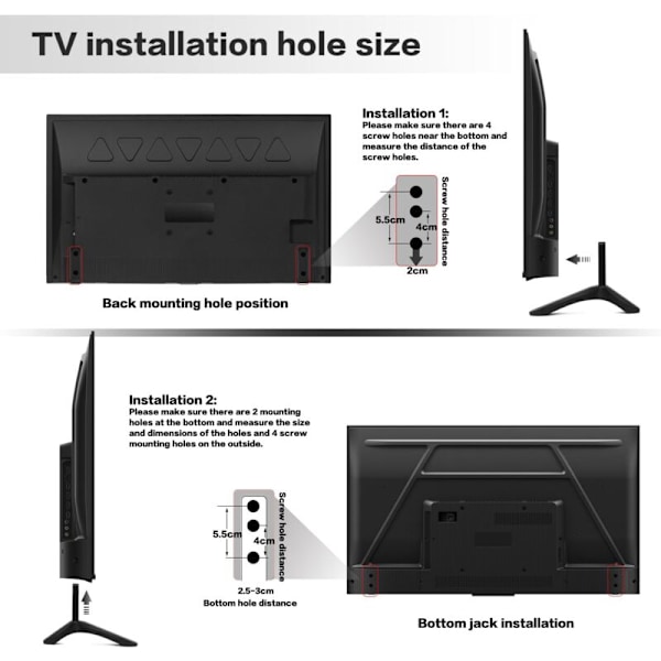 TV-støtte, TV-støtter for fjernsyn fra 32 til 65 tommer, TV-støtte for flate og buede LCD-fjernsyn opptil 45 kg, avstand mellom monteringshull fr