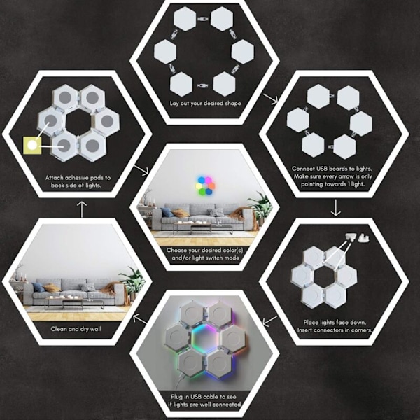LED Væglampe med Fjernbetjening, Smarte Sekskantede Lys Touch Kontrol RGB Gaming Lampe Natlamper DIY Geometri Splejsningsmodul til Gaming Setup, H