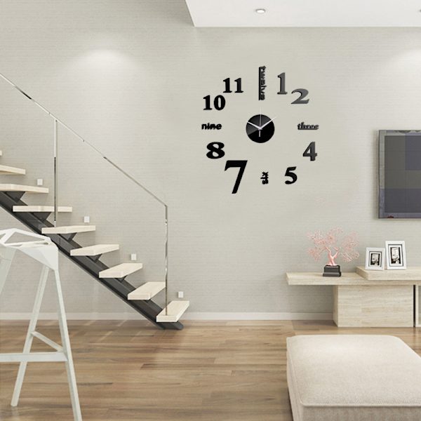 Väggpendel Modern Design Tyst och Tickande Ramlös 3D Väggklocka för Sovrum Kök Vardagsrum Kontor Hotell Svart
