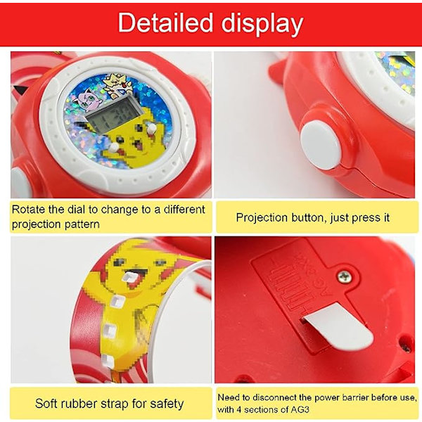 Barneklokke, Projeksjonsleker med 20 Projeksjonsmønstre, Projektorur, Tilkoblet klokke med projektor, Digitalt armbåndsur, Barnelektrisk