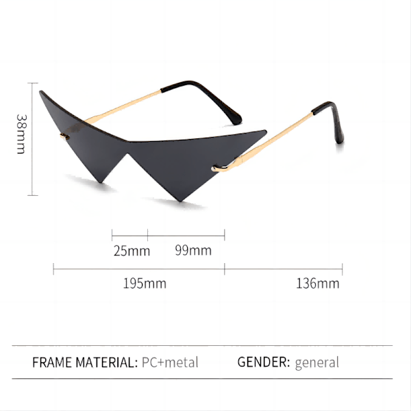 Trekantede Enkelt Stykke Rimless Solbriller Kvinders Mode Marine Linse Solbriller Mænds Fest Prom Solbriller