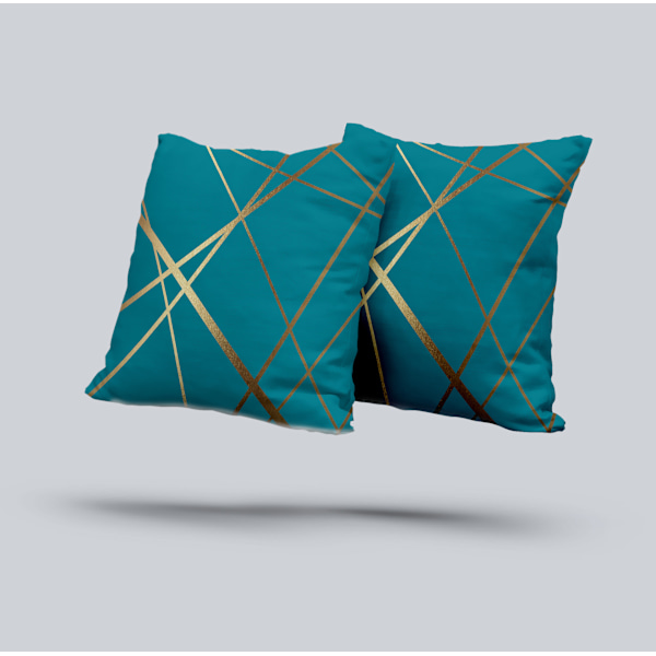 Grønt sofasæt med 2 (uden pudeindsats) Fløjlsbetræk 45 x 45 cm Pudebetræk Dekorativt pudebetræk Guldlinje Geometrisk pude Stue B