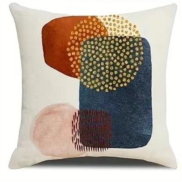 Kuddfodral 45 x 45 cm Set om 4 Modern Dekor Estetisk Färgstark Abstrakt Geometrisk Minimalistisk Örngott för Soffa Heminredning (45x45cm)