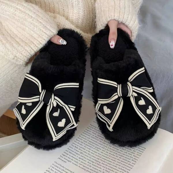 Vinterns nya damtofflor med hög klack, tjock päls, mjuk päls, varma inomhusdamtofflor med öppen tå, fluffiga hemmtofflor 24,5 cm