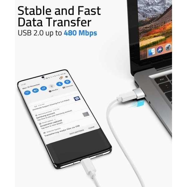 USB A til USB C Adapter Sølv, USB C Hun til USB Han Adapter 3 stk.