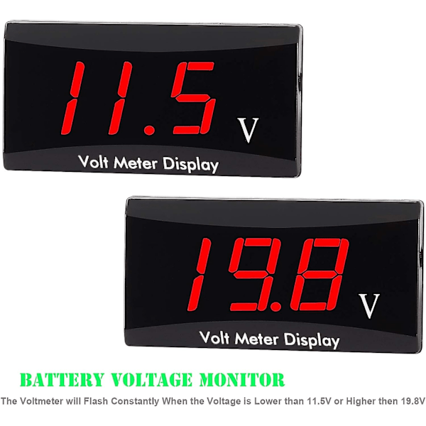 Motorsykkel Voltmeter DC 12V Digital Voltmeter Måler LED Display Spenningsmåler for Motorsykkel Bil Batterispenningsmonitor