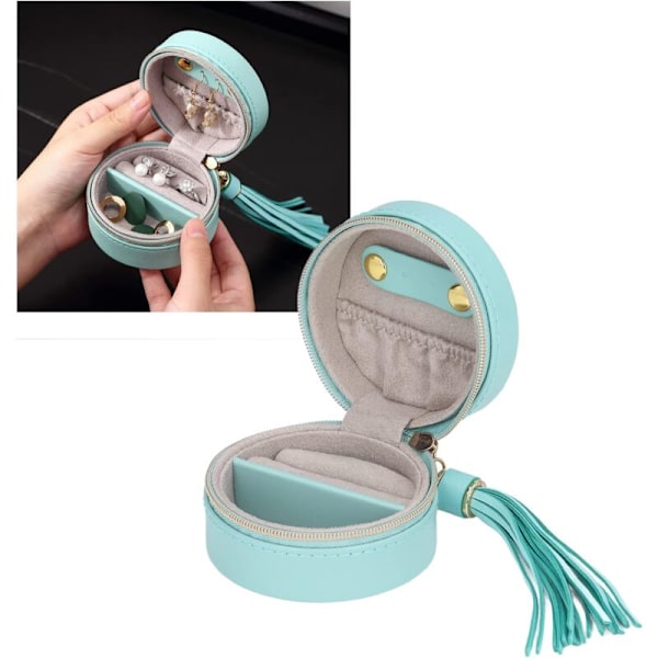 Bærbar Rejseæske i Læder, Mini Læder Organizer, Rejse Organizer med Lynlås, Øreringe, Halskæde, Armbånd Display
