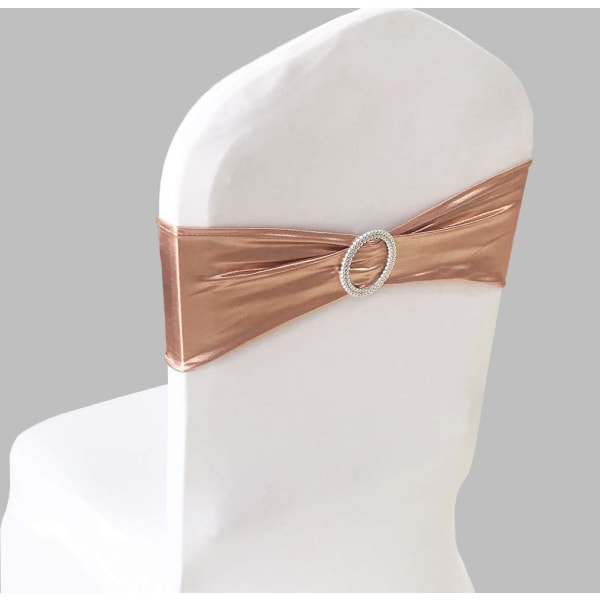 Elastisk stoltrekk med spenne for bryllup, Lycra stol sløyfe, Rose Gold, 10 stk