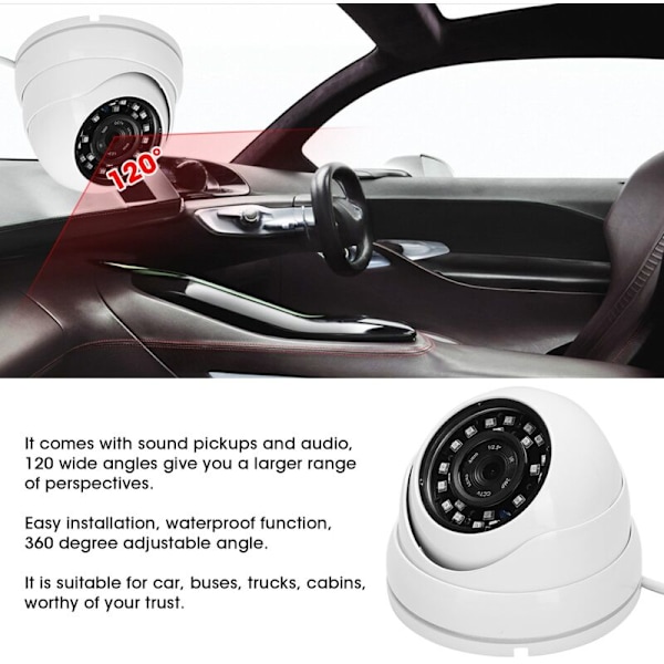 Dome IR 1080p AHD Kamera Utomhus PAL System 24 Vattentät LED för Vita Bilbussar Hytter