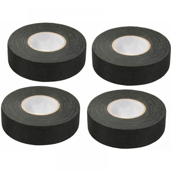 4 stycken svart tejp Självhäftande (1,5 cm x 15 m) - biltygsband, högtemperaturtejp, svart resistent tejp, tygtejp, remsa av c