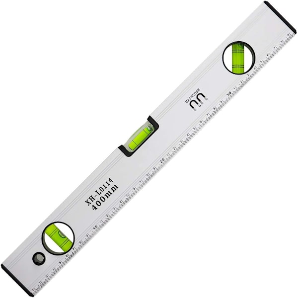 40 cm vattenpass, magnetiskt vattenpass med 3 höga synlighetslibeller aluminiumkropp, robusta spetsar för horisontell vertikal och 45°, noggrannhet +/- 0,5 mm