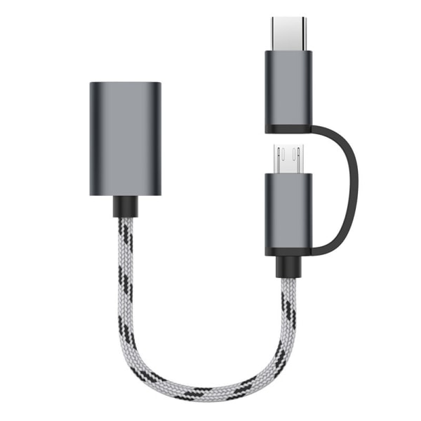CLAMP USB C/Micro USB till USB adapter, Micro USB/USB-C till USB 3.0-omvandlare, OTG-adapterkabel kompatibel med MacBook, Android-telefoner och mer, grå