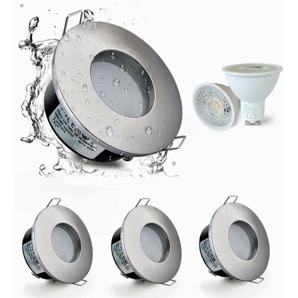 Set med 4 IP65 Vattentäta LED Infällda Spotlights, 5W 3000K Varmvit Infälld Spotlight för Badrum och Kök Infälld Takbelysning 68mm Utskärning S