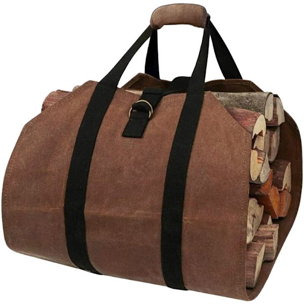16 En Voksduks Bæreveske for Ved, Tote Bag, Lumberjack Bag, Vedsekk, Vedlagringspose