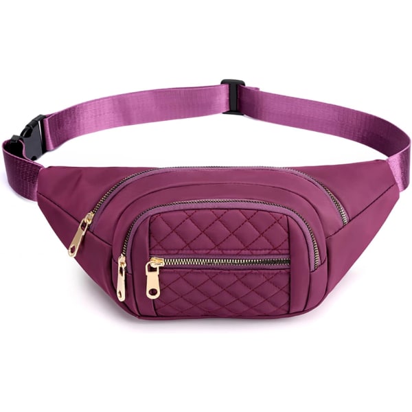 Dame Fanny Bag - Nylon Design - Vandtæt taljetaske - Sports Fitness Rejse Work Messenger Bag (lilla)