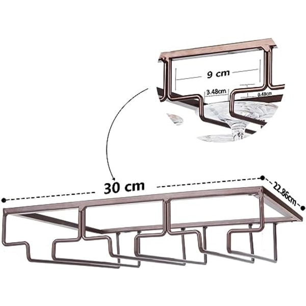 Vinglasställ - Metallunder skåp hängande stjälkglashållare med skruvar, rostfritt järnglasförvaringsställ med 3 nivåer för kök, bar, restaurang
