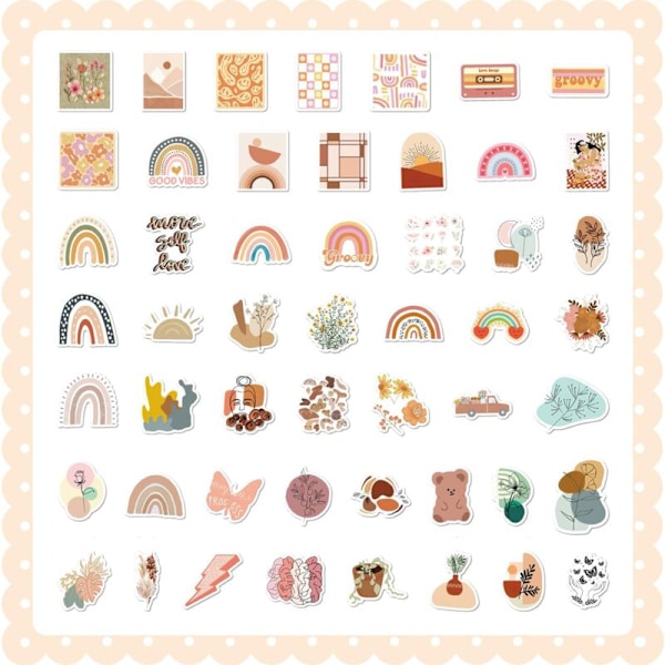 100 stk. Estetiske klistremerker, scrapbooking-klistremerker, kawaii-klistremerker, klistremerker for vannflasker, scrapbooking, dagbok, laptop (Boho 1)