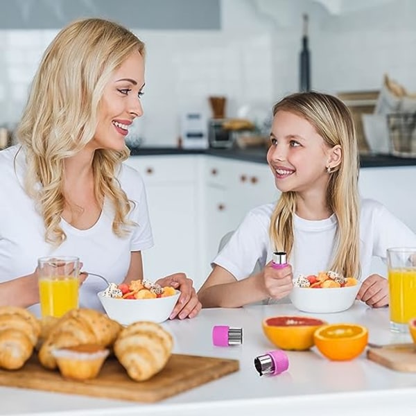 9-delt sett med frukt- og grønnsakskutter i rustfritt stål med beskyttende håndtak for kakedekorering, kjeks, fondant, kjeks og bakverk