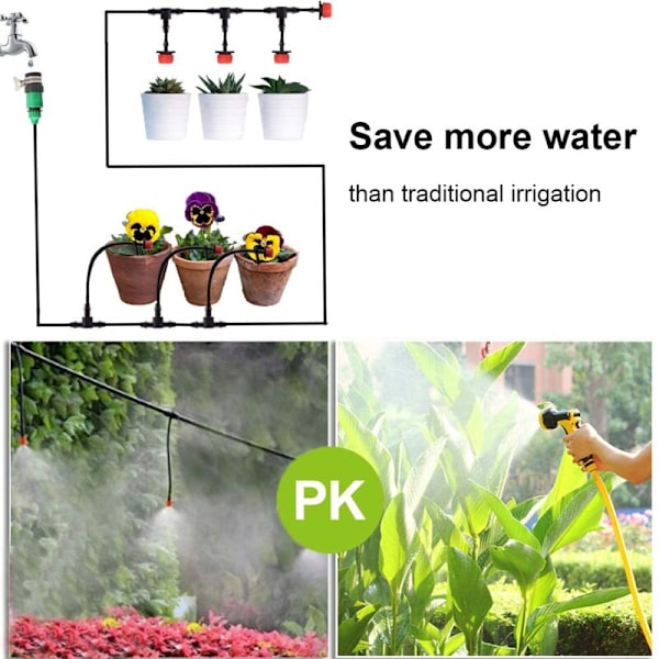 Have Drypvandingssæt, Mikro Flow Vandingssystem med Slange, 25M Automatisk Drypvandingssæt til Blomsterbede, Haver, Planteplæne