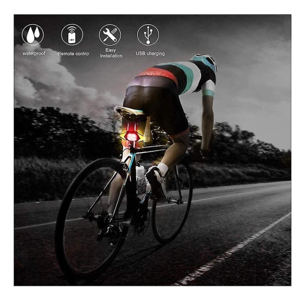 Cykelbaglygte blinklys, USB genopladelig trådløs fjernbetjening