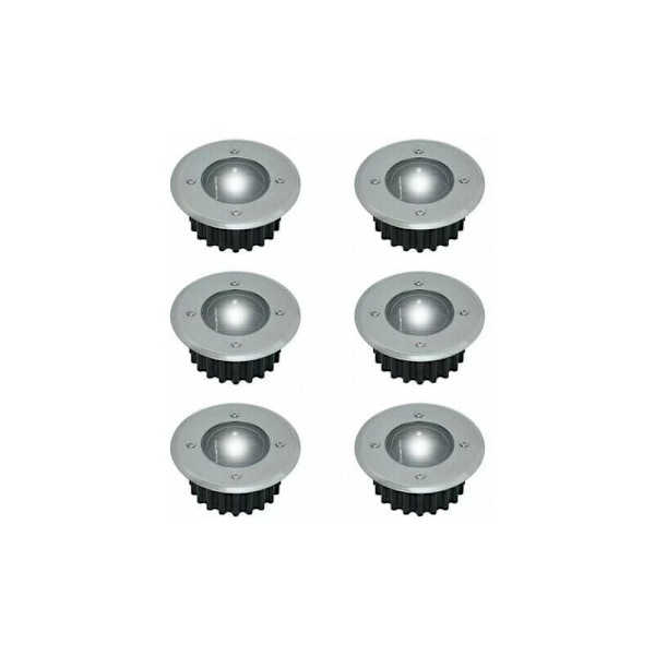 Set med 6 solcellsdrivna LED-spotlights inbyggda - för mark - runda - diameter: 85 mm - tål utomhusbruk - fasad i rostfritt stål - 6 solcellslampor