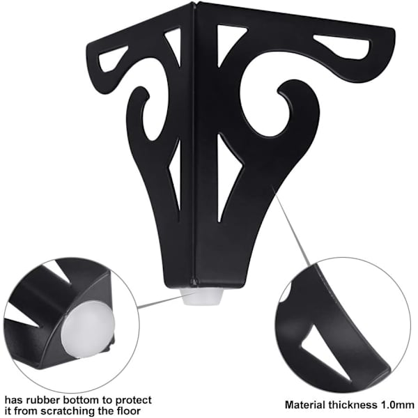 Set med 4 svarta metallbordsben (10 cm höga) för moderna möbler soffa ben ersättning triangulära bordsben med skruvar för DIY-projekt, soffor, ta