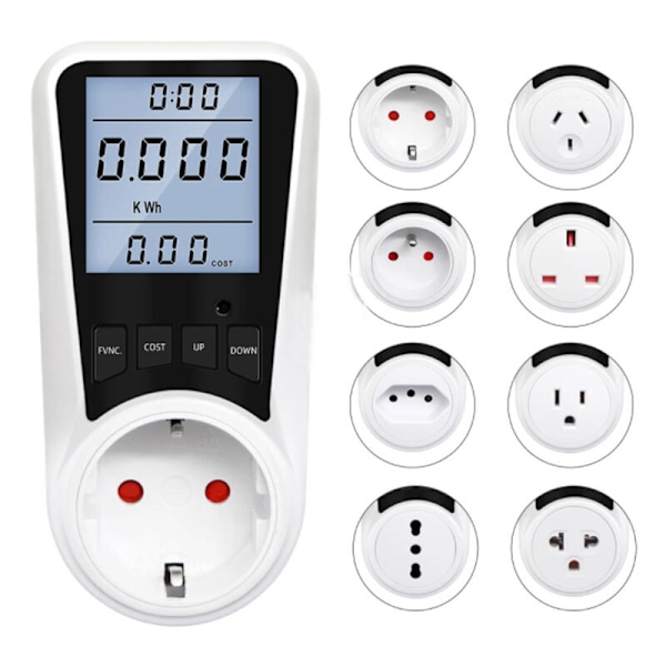 Sähkönkulutusmittari, wattimittari 3680W max sähkömittari LCD-näytöllä, kulutusmonitori voltti ampeeri watti kWh, 7 valvontatilaa (ei