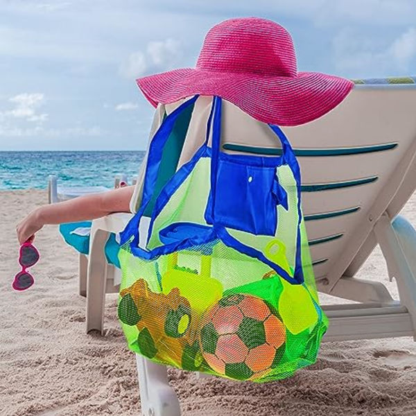 2 store mesh tasker til sand, strandlegetøj, badelegetøj, håndklæder osv. (XL 45cm) - Solid, modstandsdygtig, praktisk
