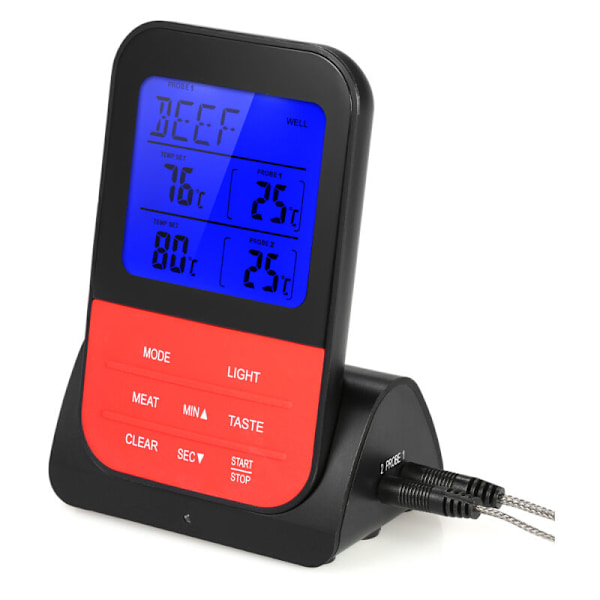 Trådlös digital köttermometer för grillning, omedelbar avläsning, bakgrundsbelyst LCD-skärm, matlagningstermometer med timer, dubbel sond