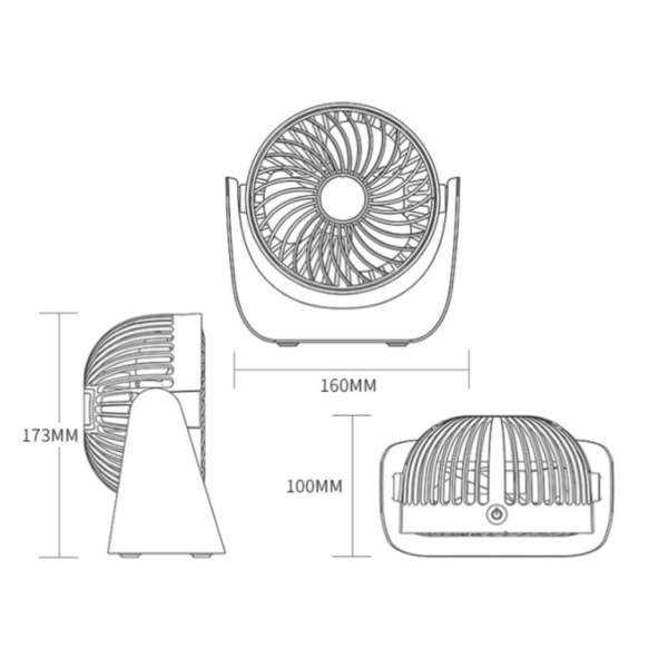 16 cm bordsfläkt med fjärrkontroll, USB-driven bordsfläkt med 3 hastigheter, 3 timers, 360° rotation, USB-fläkt för hallbord - laddningsmodell