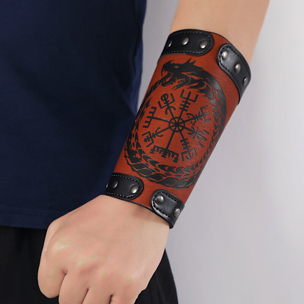 Håndlavede fuldnarvede læderbracers, Viking Rune Kompas Bracers, Middelalderlig Bracer Læder Gauntlet Bracer, Læder Bracer Arm Cuff Armor, , brun 2