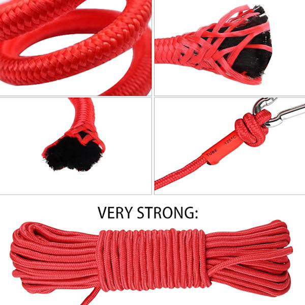 Højstyrke sikkerhedsreb nylon flettet reb klatrereb redningsreb med karabinhage udendørs reb magnetisk fiskeri reb højstyrke rød 8mm