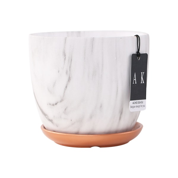 Modern minimalist personality ceramic marble pattern with base literary flower pot apple pot (18 * 18 * 15 with gold plate)