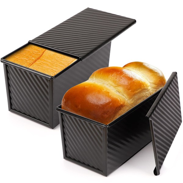 Brødform 2-pak, 1 pund Non-Stick brødform med låg kulstofstål bølget brød toastboksform med låg til bageform brød, til ovn bagning