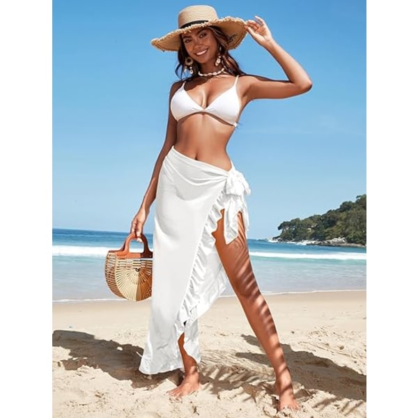 Kvinners Side-tie Ruffle Dekorativ Overskjørt Transparent Mesh Wrap Maxi Skjørt