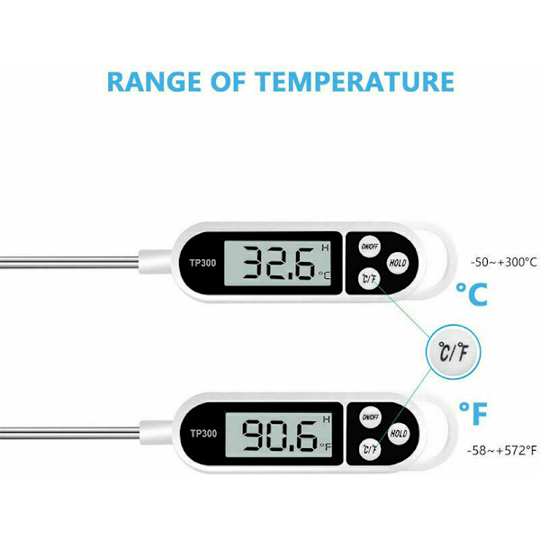 Digitalt kjøkkentermometer, termometer for hjemmebruk, matlagingstermometer, lang probe, korrosjonsbestandig, °C/°F byttbar for kjøkken, grill