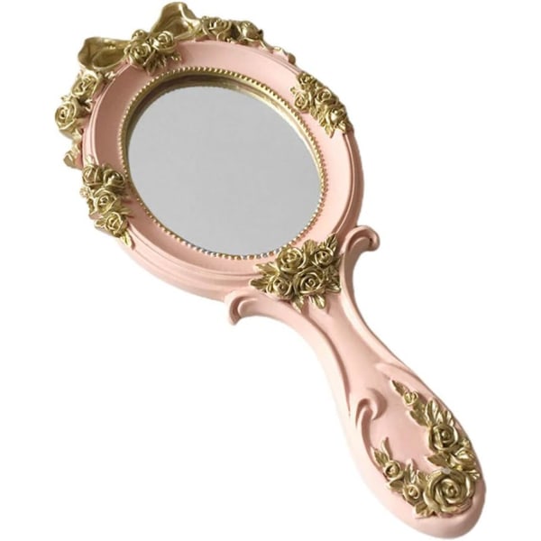 Vintage käsipeili Golden Rose kosmeettinen peili kahvalla Antiq