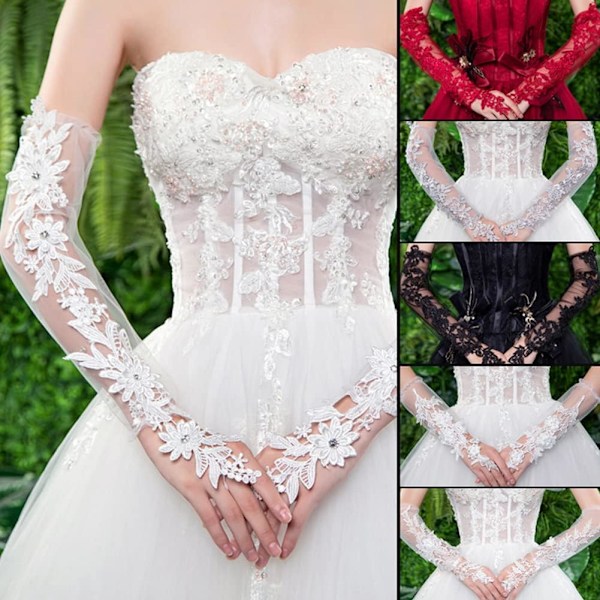 Bryllupshansker, par lange sorte hansker Bryllupshansker Dame Fingerløse Hansker Dame Blonde Bryllupsblonde Hansker Dame Elegante Brudesko til Aften,W