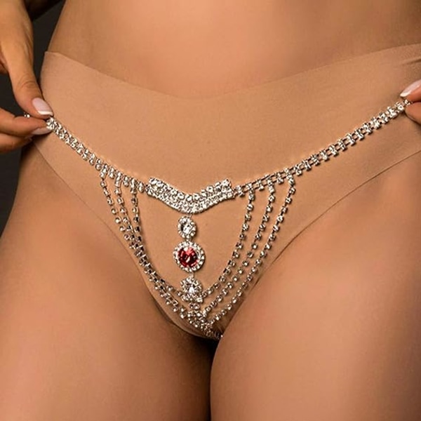 Boho Rhinestone Underkläder Silver Chain Crystal Trosa Bikini G-String Kroppssmycken Tillbehör för Kvinnor och Flickor
