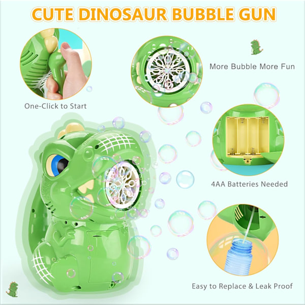 Bubbelmaskin, Automatisk Dinosaurie Bubbelmaskingevär Barn Utomhusleksak, Bubbelblåsningsmaskin Festgåva,