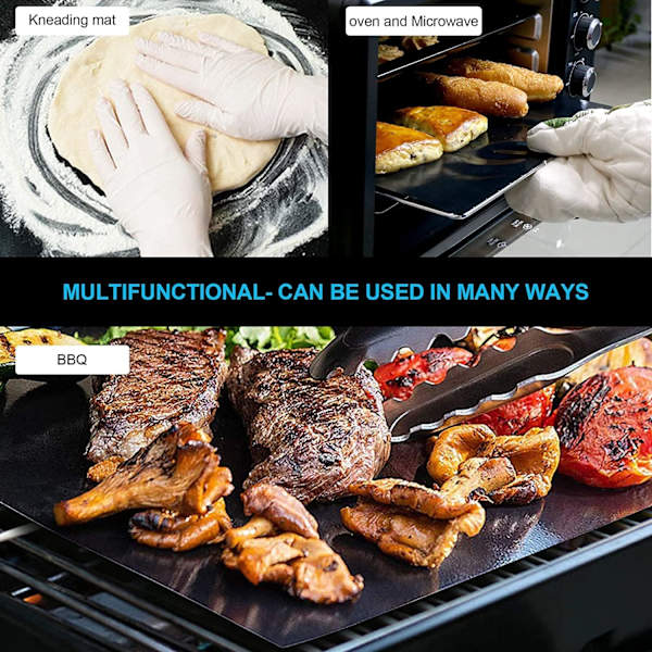 BBQ-leivontamatto, tarttumattomat leivonta-arkit ulkogrilliin/BBQ:hen - Uudelleenkäytettävä ja helppo puhdistaa - 33 x 40 cm, 5 kpl