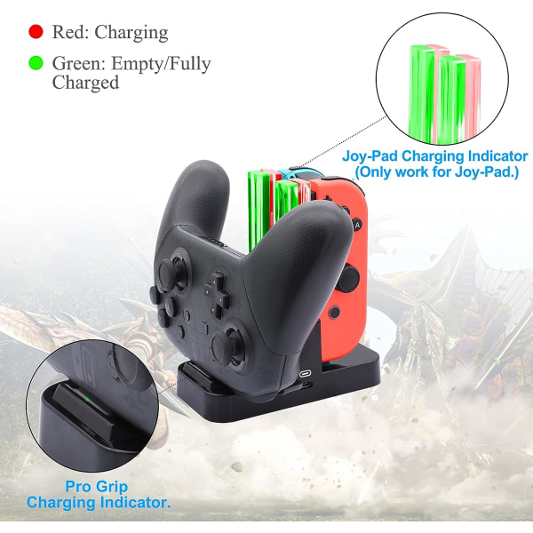 Controller-oplader kompatibel med Nintendo Switch og OLED-model til Joycon, opladningsdock til Joy con og til Pro-controller med indi