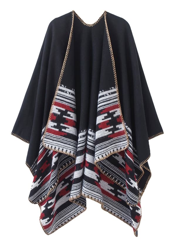 Kvinners Retro Mønster Front Åpen Cape Cape Vinter Sjal Skjerf Diamant Stripe Cape