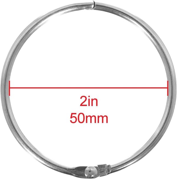 10-pack nickelpläterade metallbokringar för bladpärm - 5 cm diameter - silver