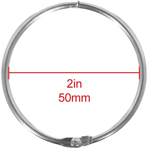10-pakks nikkelbelagte metallbokringer for bladperm - 5 cm diameter - sølv