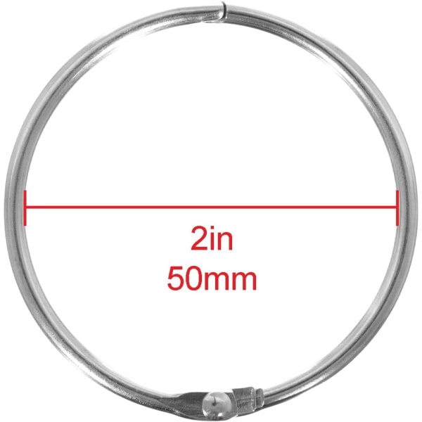 10 stk. nikkelbelagte metalbogringe til bladmapper - 5 cm diameter - sølv