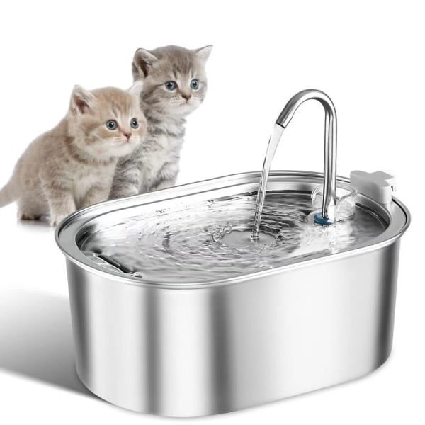 Drikkefontene i rustfritt stål for katt: 3,2 L/108 oz vannskål for hund, drikkefontene for katt, kattemat- og drikkefontene