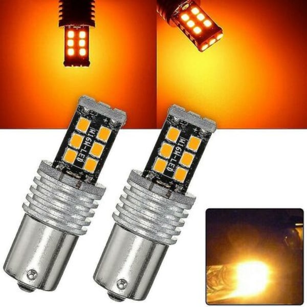 2x Bärnsten/Gul 1156 Ba15s 2835 15w Bil LED Blinkersljuslampor，HANBING