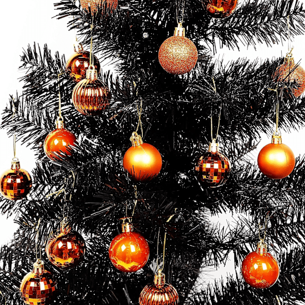 Julekulepynt med forhåndsfestede julepynt til juletre, oransje julepynt til oppheng